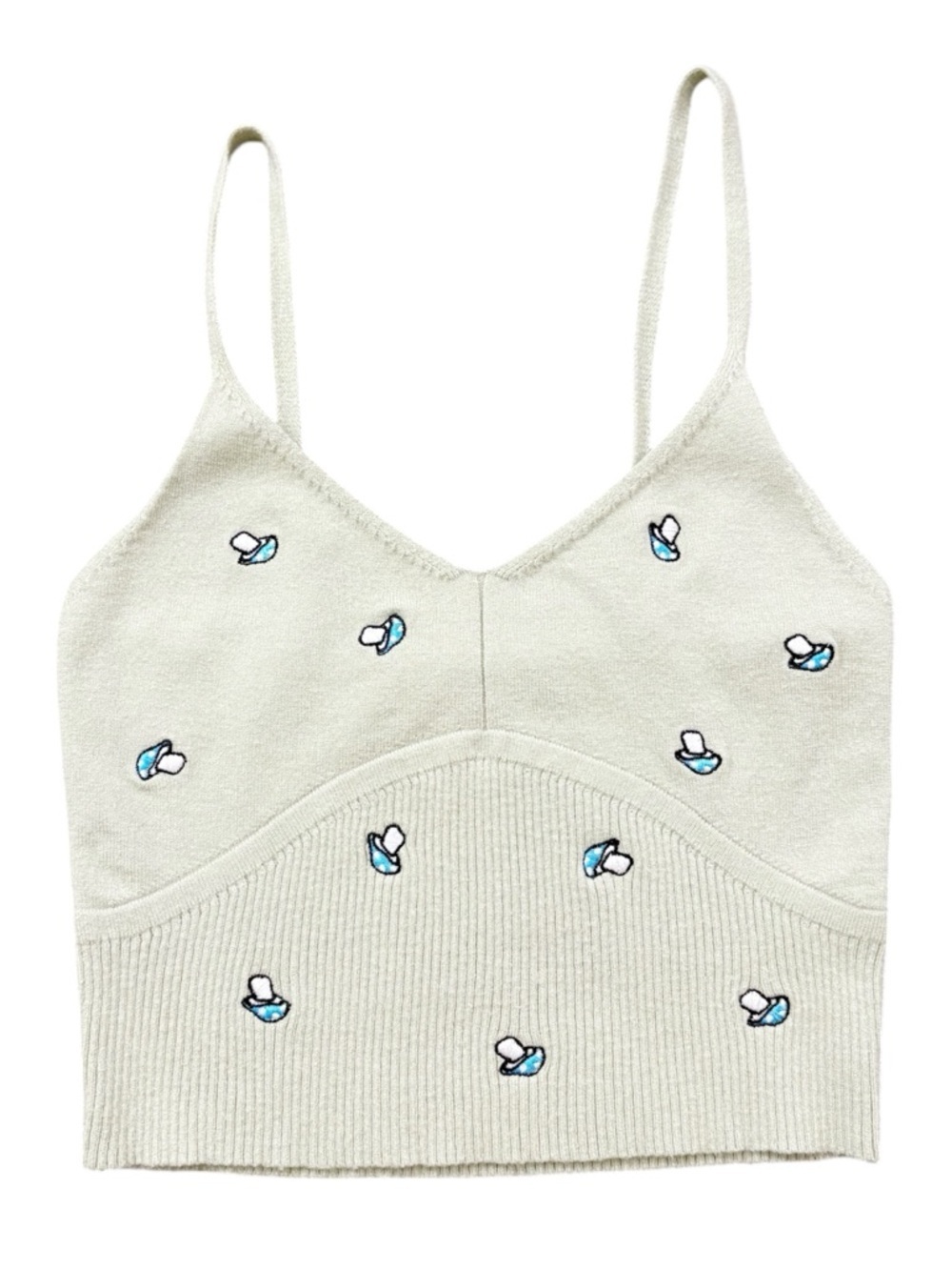 L.A. Hearts Embroidered Mushroom Crop Tank Top Small